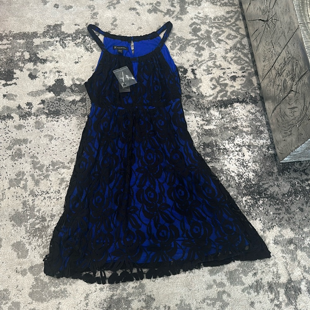 INC international concepts blue and black lace sleeveless dress